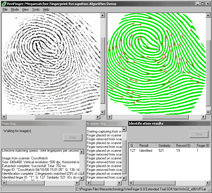 VeriFinger Algorithm Demo for MS Windows - Fingerprint recognition technology for PC